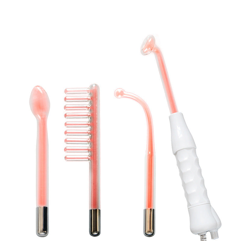 Trendoligy high frequency electrotherapy skin care wand set with four pink glass electrodes on white background