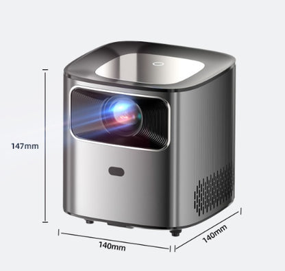 Compact 1080p HD portable projector with 5G WiFi, sleek black design, 140x140x147mm dimensions