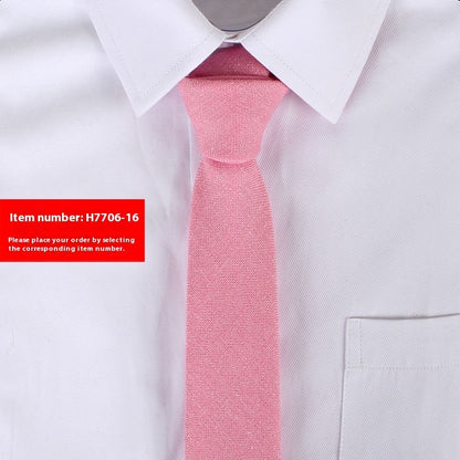 Slim 6cm pink cotton tie on white dress shirt collar for men business casual