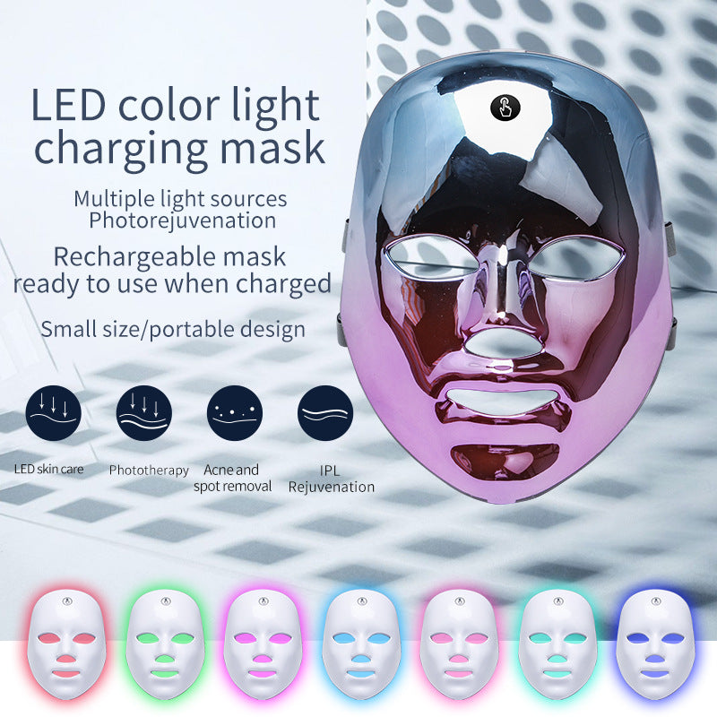 Rechargeable LED color light therapy mask for acne removal and skin rejuvenation with multiple light options