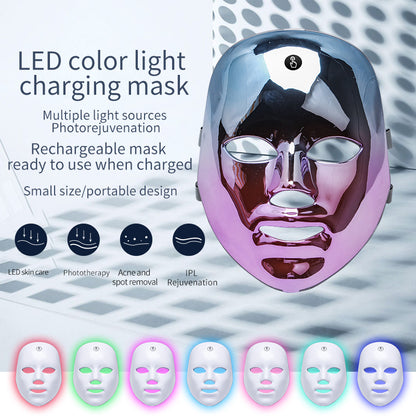 Rechargeable LED color light therapy mask for acne removal and skin rejuvenation with multiple light options