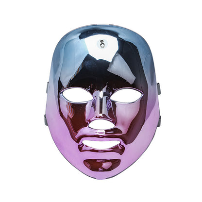 Reflective LED light therapy facial mask with purple and silver gradient for skin rejuvenation
