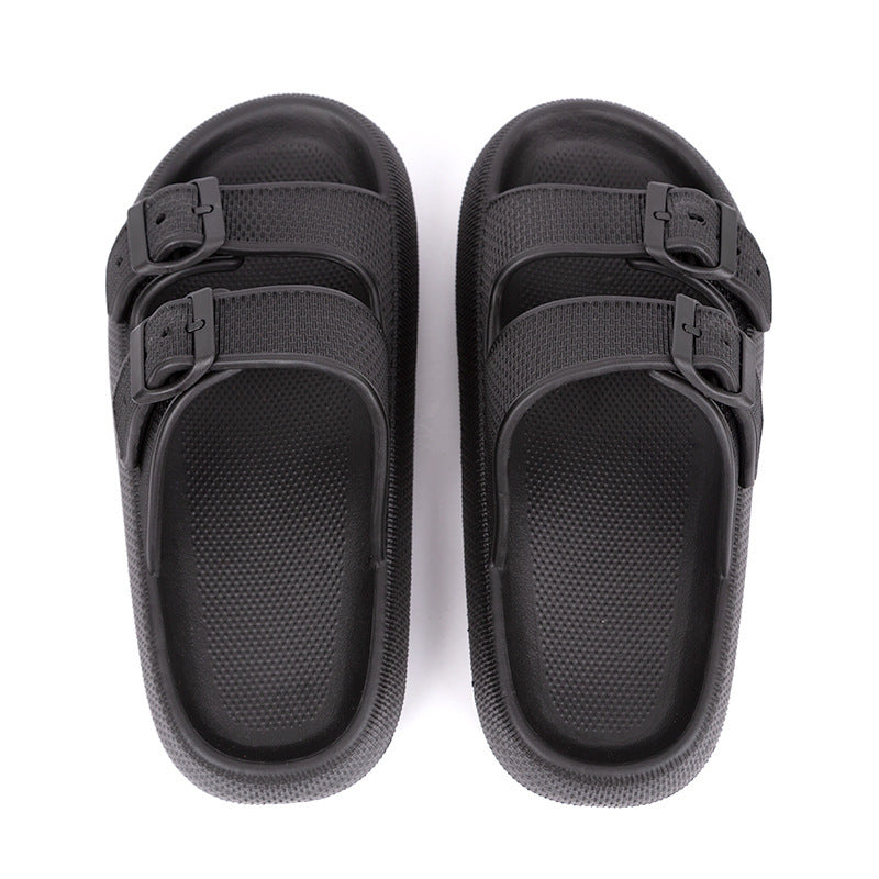 black thick-soled EVA slip-on sandals for women with adjustable double straps and breathable footbed