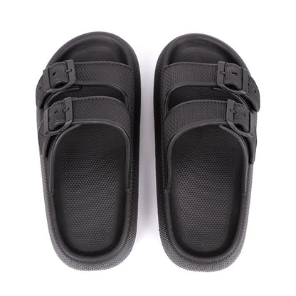 black thick-soled EVA slip-on sandals for women with adjustable double straps and breathable footbed