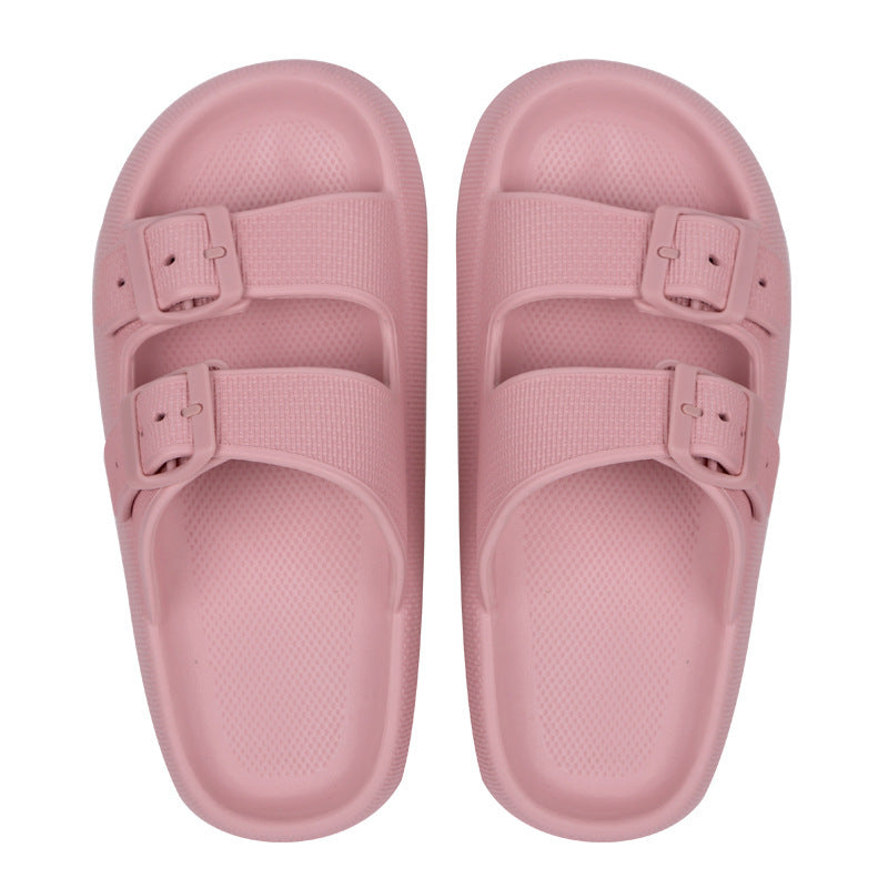 Pink thick-soled EVA women's sandals with adjustable double straps and textured footbed
