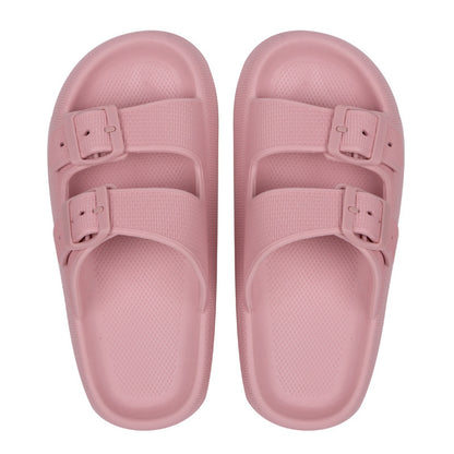 Pink thick-soled EVA women's sandals with adjustable double straps and textured footbed