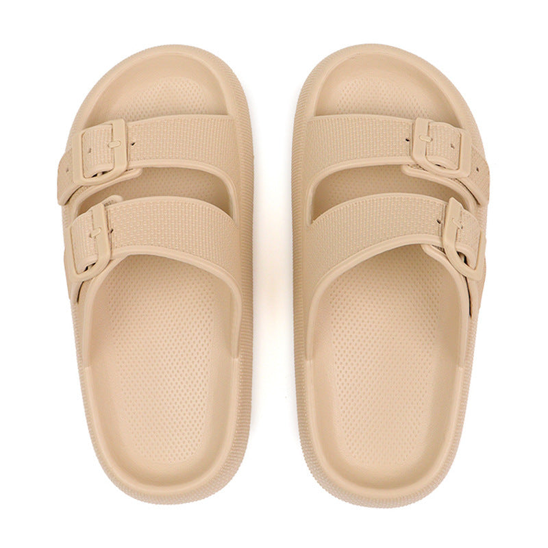 Beige thick-soled EVA sandals with adjustable double straps and breathable footbed