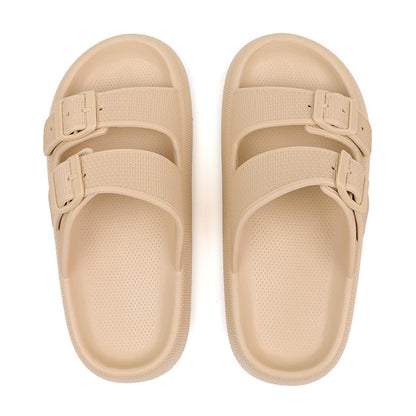 Beige thick-soled EVA sandals with adjustable double straps and breathable footbed
