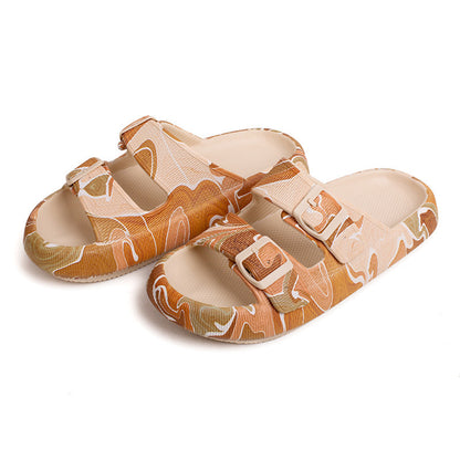 Khaki thick-soled EVA sandals for women with adjustable dual straps and breathable footbed