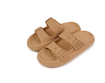 Khaki thick-soled EVA women's sandals with breathable footbed and adjustable buckles
