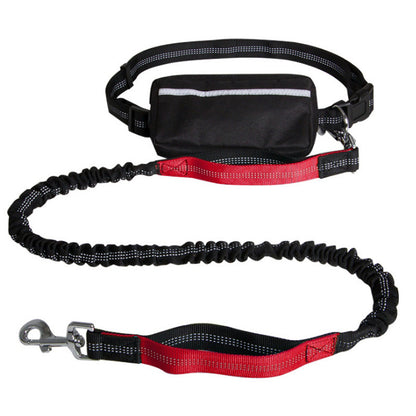 Hands-free dog leash with black waist pouch and red reflective nylon walking leash