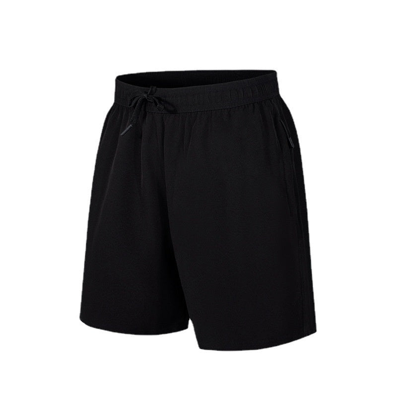Black men's quick dry beach shorts with elastic waistband and drawstring, lightweight fabric