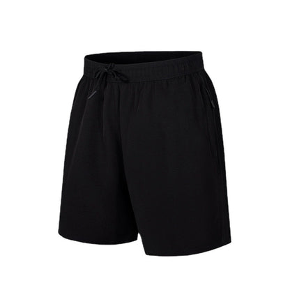 Black men's quick dry beach shorts with elastic waistband and drawstring, lightweight fabric