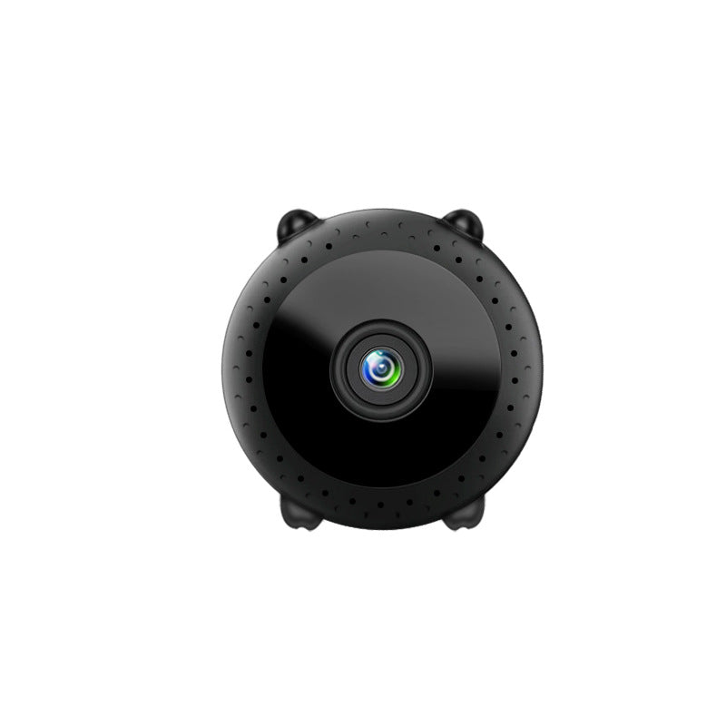 Compact black mini WiFi security camera with 1080p HD lens and night vision feature