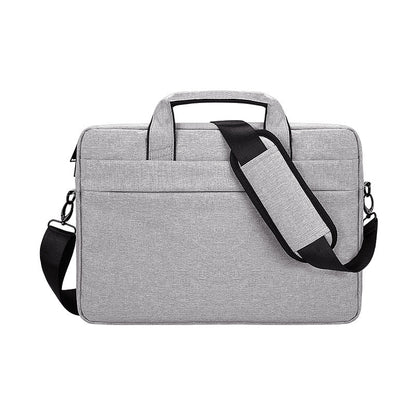 Grey 15.4 inch Oxford laptop shoulder bag with black adjustable strap and padded handle