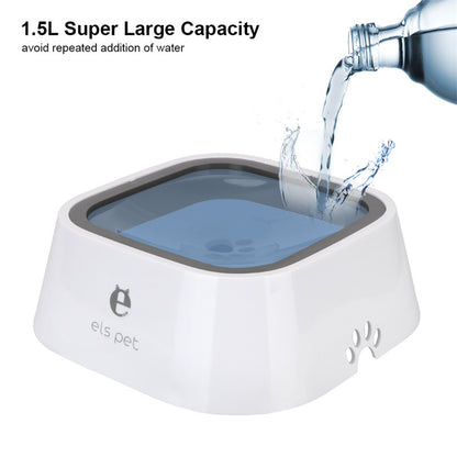 White Els Pet water bowl with 1.5L capacity, paw print design, and water being poured in
