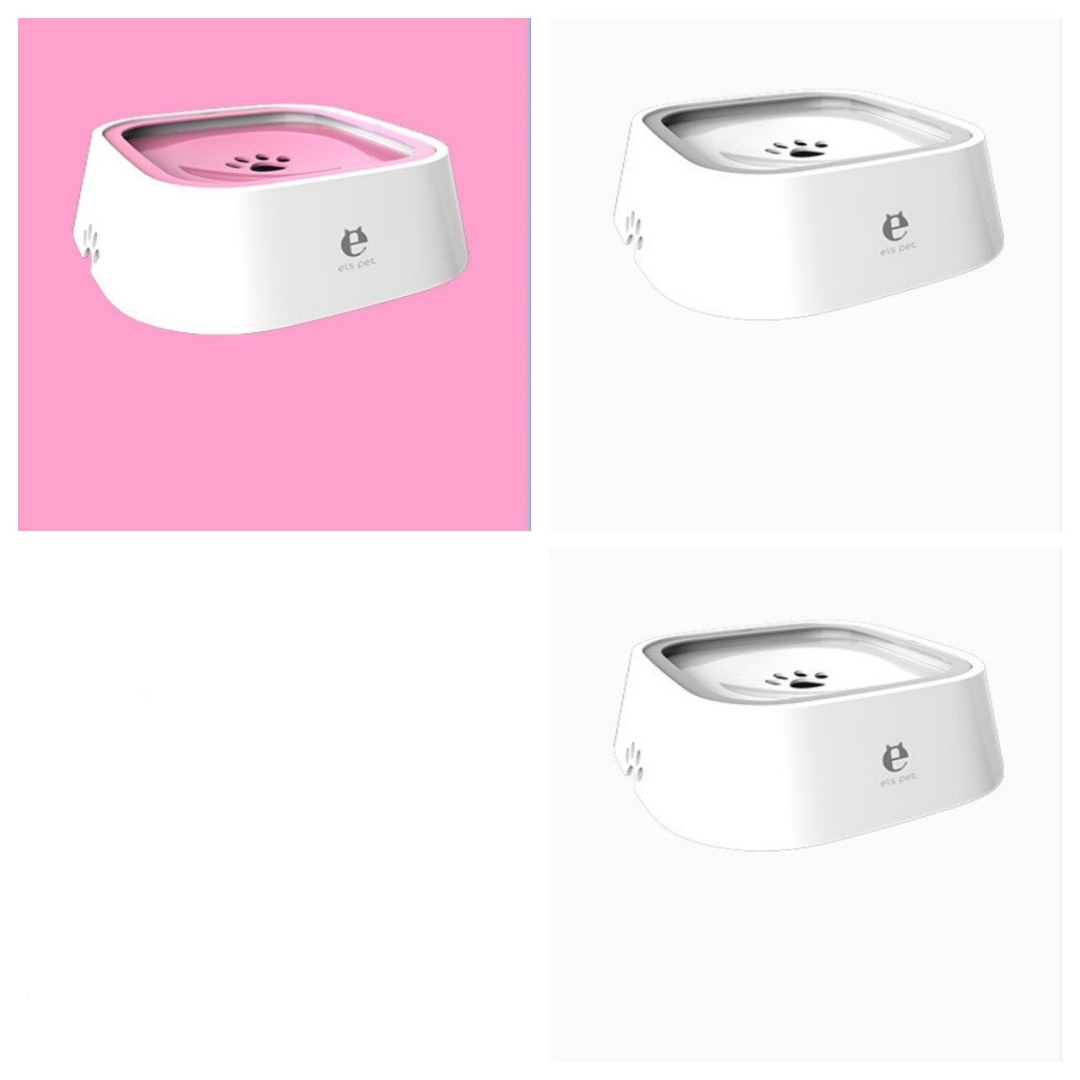 Pink and white large capacity slow feeder pet bowl with non-slip design and paw print detail