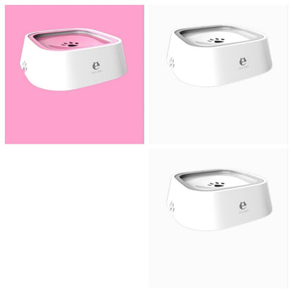 Pink and white large capacity slow feeder pet bowl with non-slip design and paw print detail