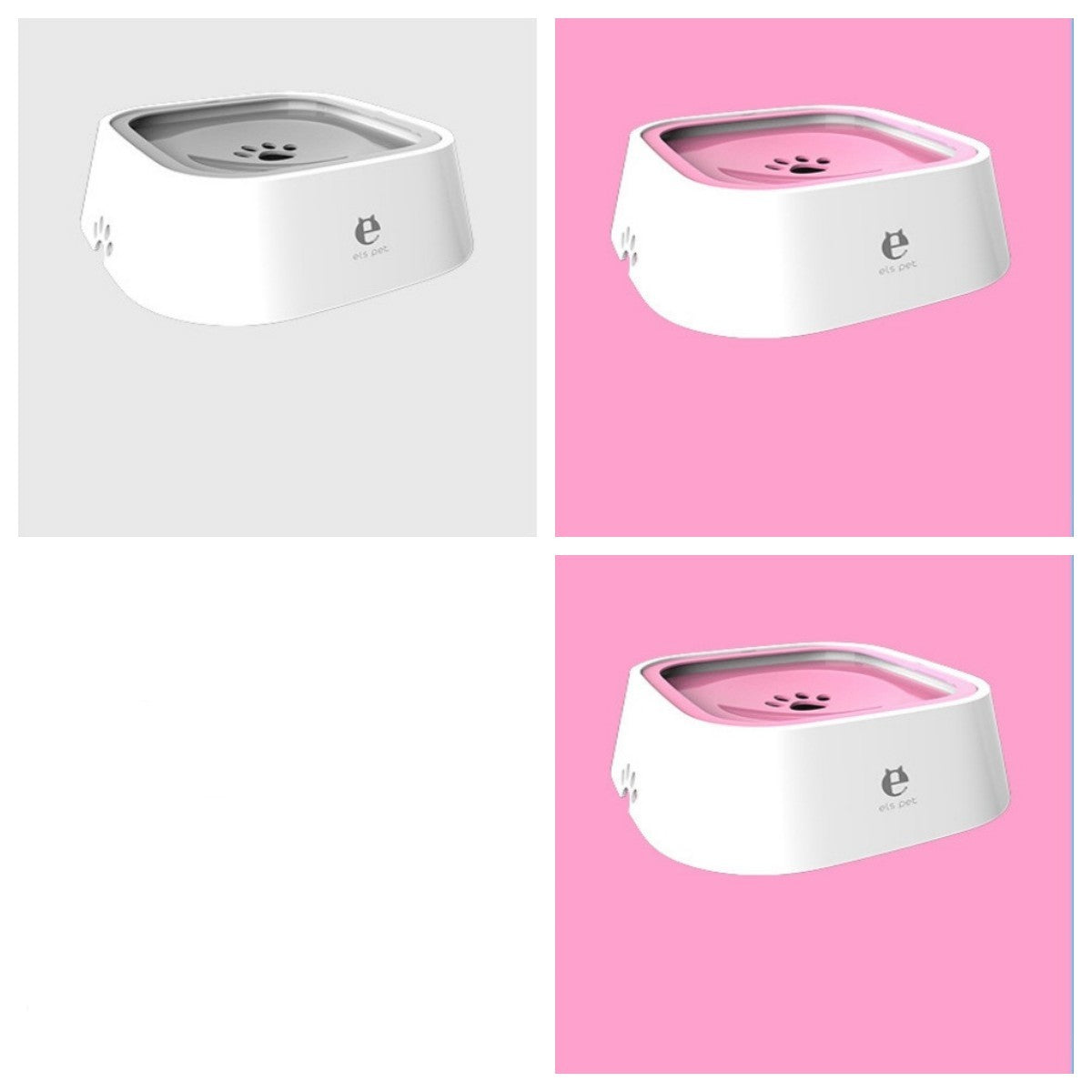 Large capacity pink and gray anti-overflow plastic pet slow feeder bowls with non-slip design