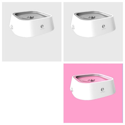 White square pet bowl with pink slow feeder insert and non-slip base on pink background