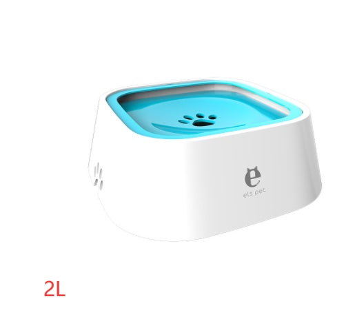 2L white and blue pet bowl with non-slip design and paw print drainage, modern slow feeder