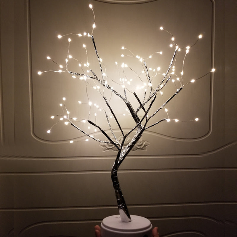 LED bonsai tree night light with warm white pearl star lights on flexible branches