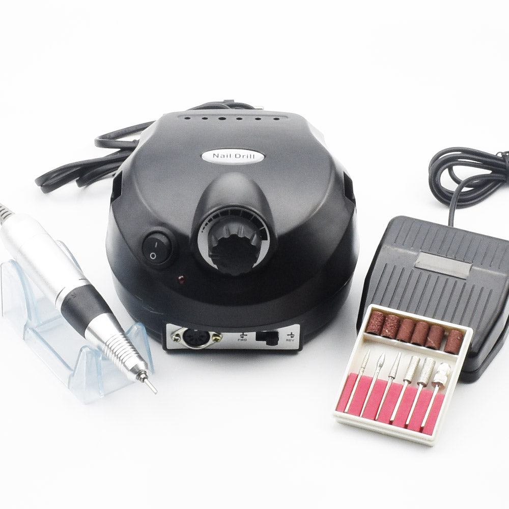 professional electric nail drill machine with handpiece, foot pedal, and nail drill bits set