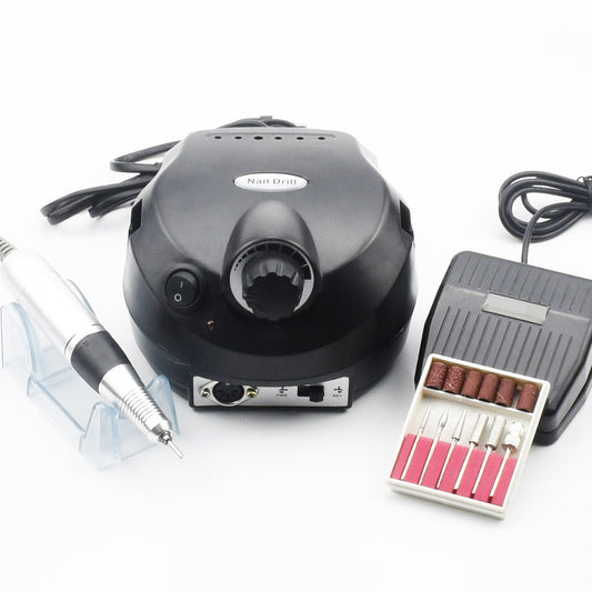 professional electric nail drill machine with handpiece, foot pedal, and nail drill bits set