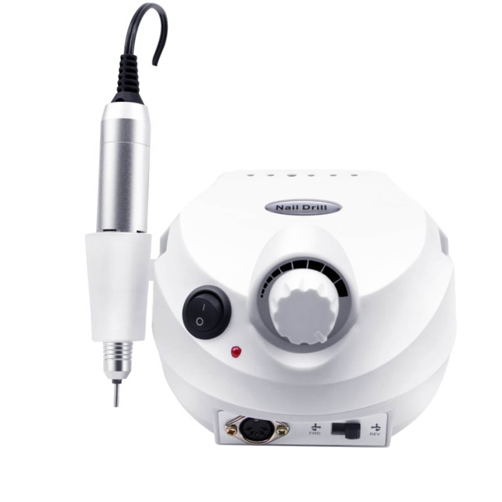 White electric nail drill machine with rotary speed control knob and handheld drill pen