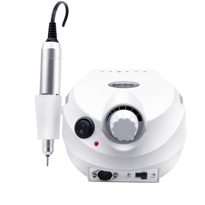 White electric nail drill machine with rotary speed control knob and handheld drill pen