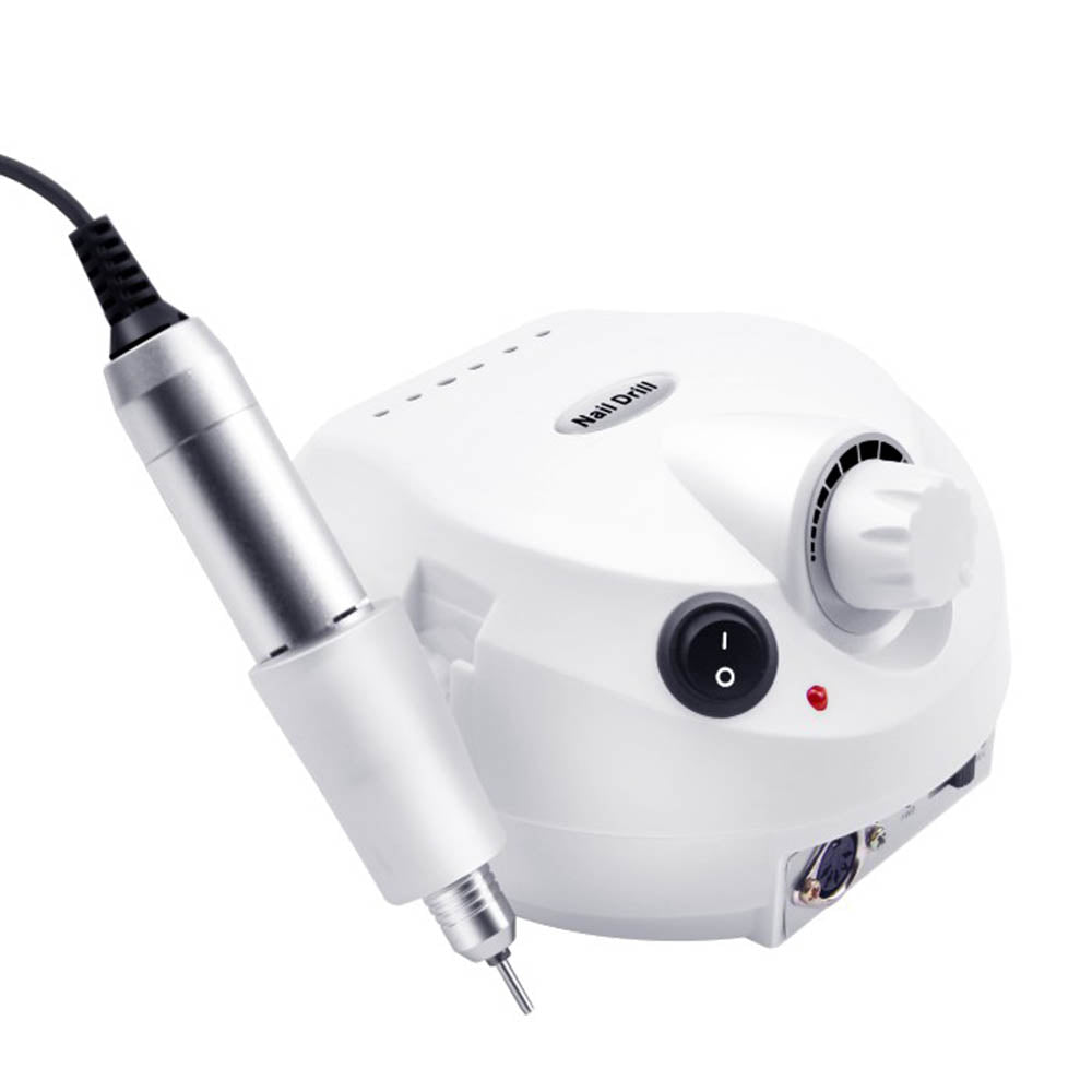white electric nail drill machine with silver handpiece for manicure and pedicure