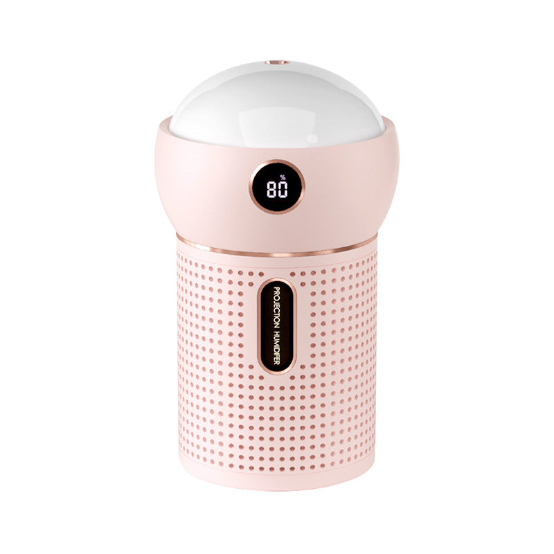 Pink USB projection humidifier with digital display and perforated design