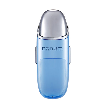 Blue Nanum portable nano mist sprayer facial hydrator with silver top on white background