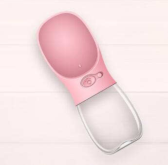 Portable pink and clear 350ml Trendoligy PET water bottle for pets on light background