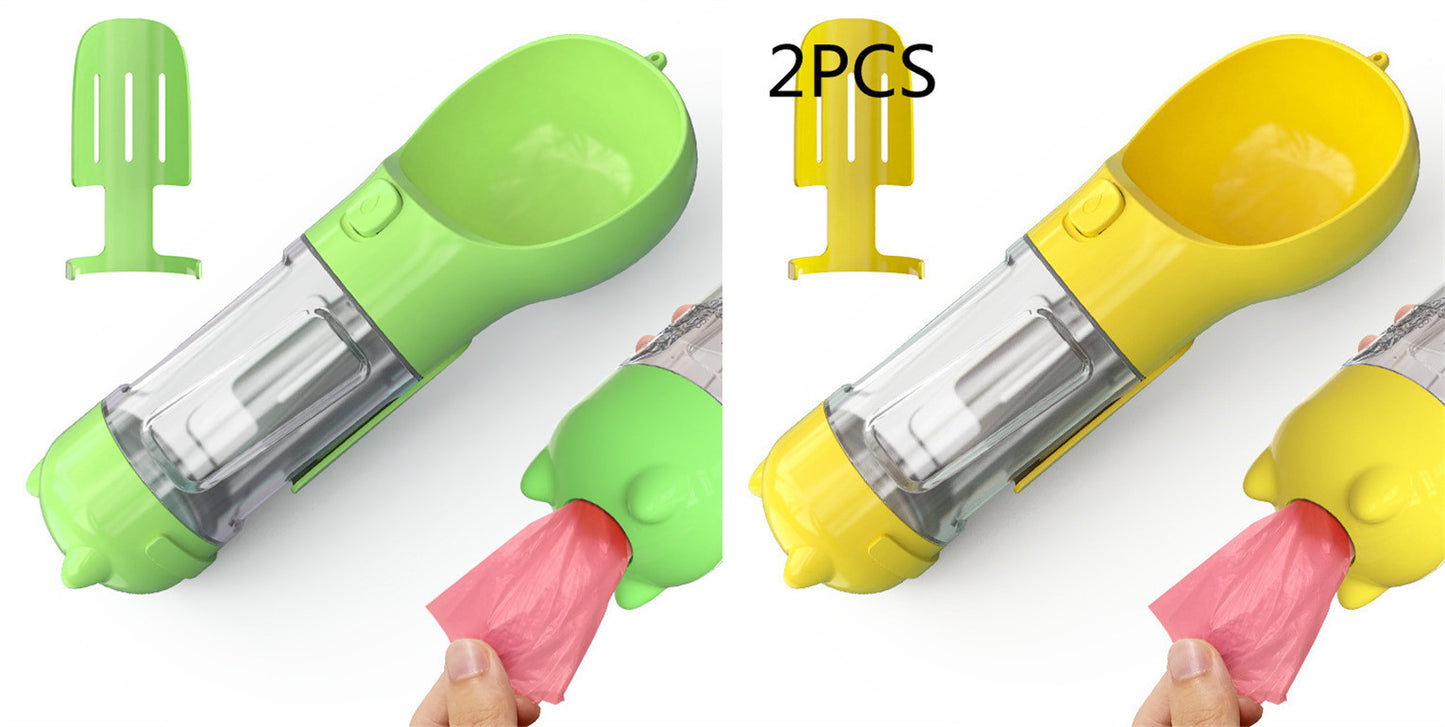 2-pack portable dog waste bag dispensers with scoops in green and yellow colors