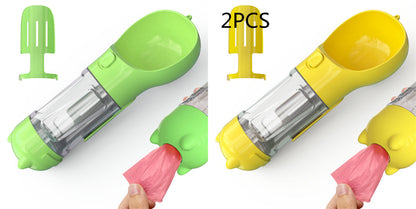 2-pack portable dog waste bag dispensers with scoops in green and yellow colors