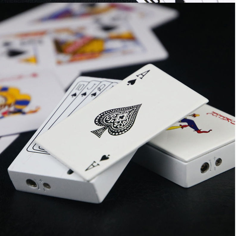 Ace of spades card and poker-themed zinc alloy lighter with playing card design on black background