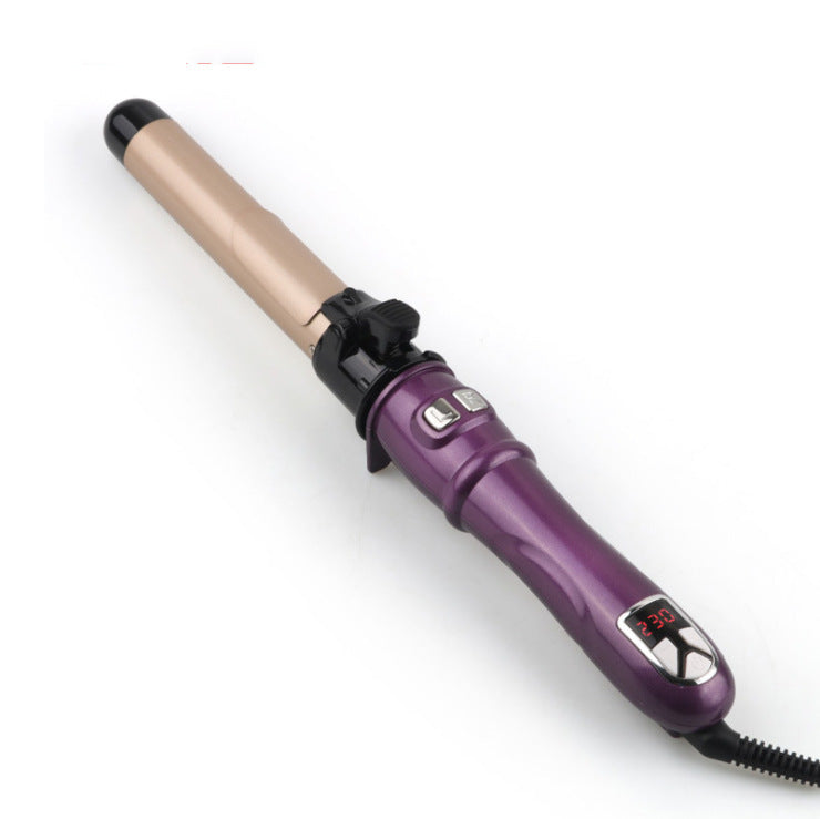 Purple automatic curling iron with 19mm ceramic barrel and LCD display on white background