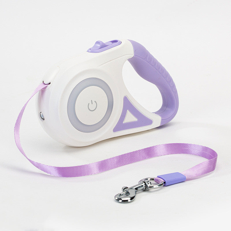 white and purple retractable dog leash with ergonomic handle and 3m extendable purple strap