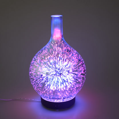 Purple and blue firework-effect ultrasonic diffuser and aromatherapy humidifier on black base