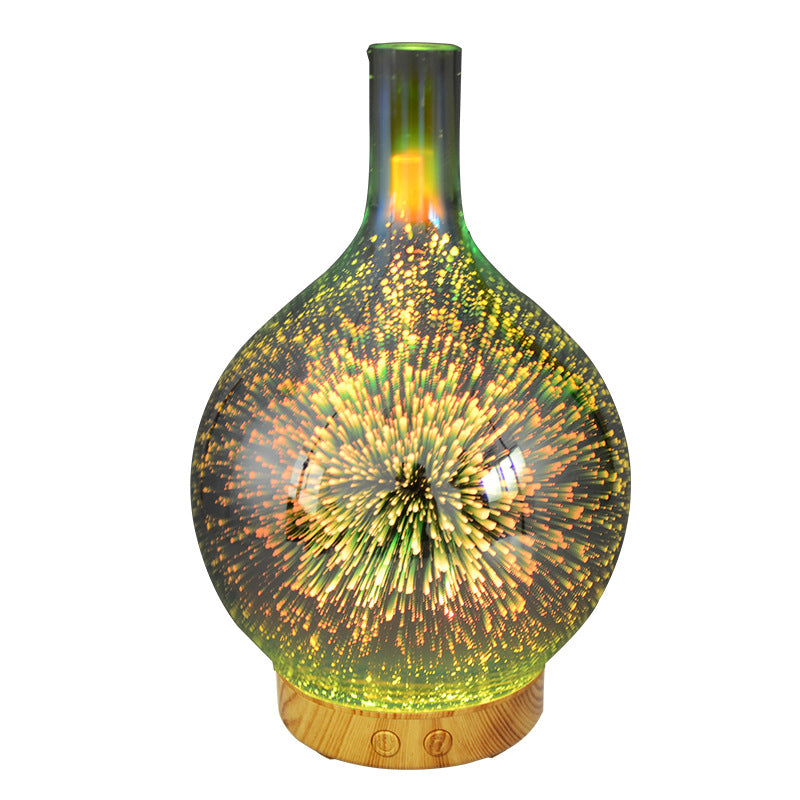 3D firework design ultrasonic essential oil diffuser with wooden base