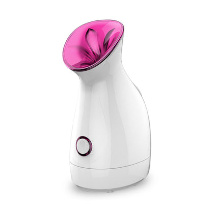 White Trendoligy nano ion facial steamer with purple flower-shaped nozzle and single button