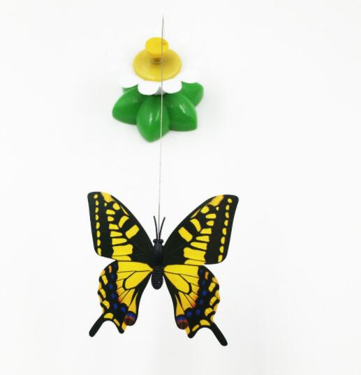 Yellow and black butterfly electronic cat toy with flower base and string suspension