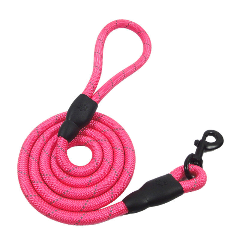 Durable 1.5m bright pink reflective nylon dog leash with comfortable handle and black metal clip