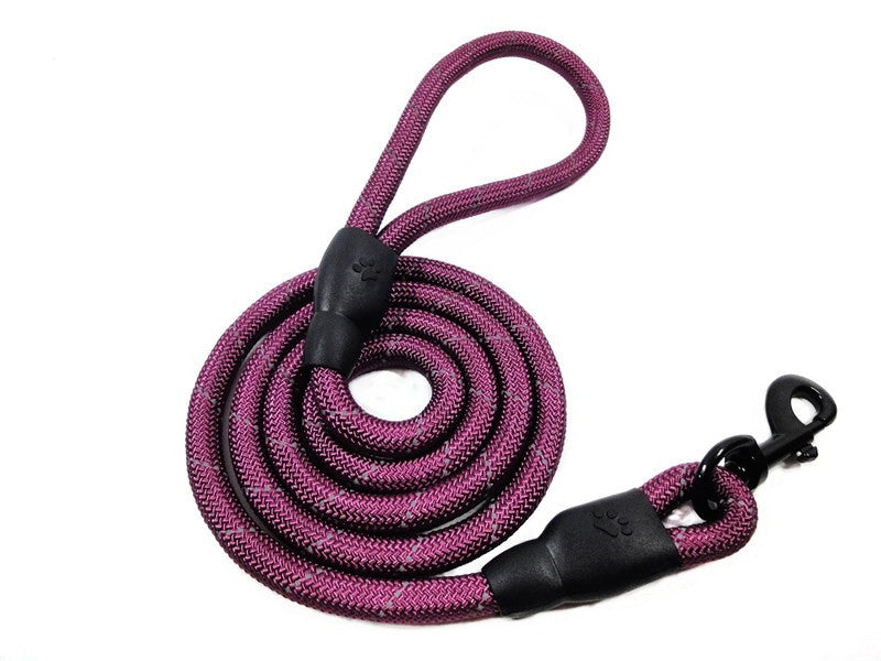 Durable 1.5m purple reflective nylon dog leash with comfortable handle and black metal clip