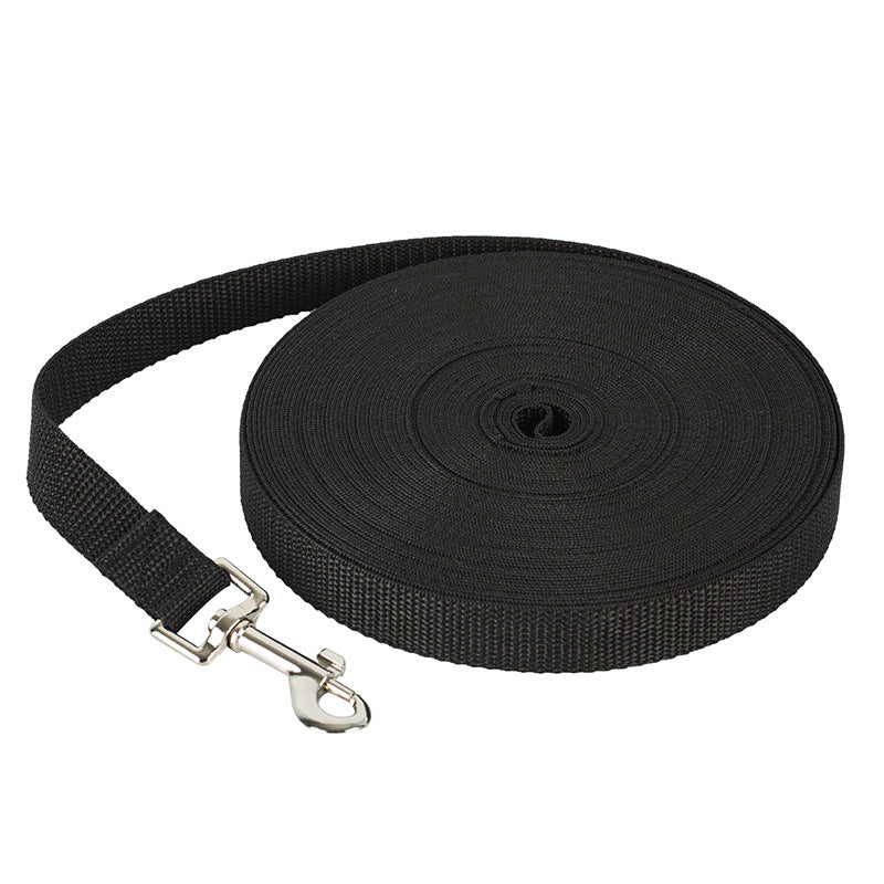 Black durable nylon dog leash rolled with metal clip for pet walking