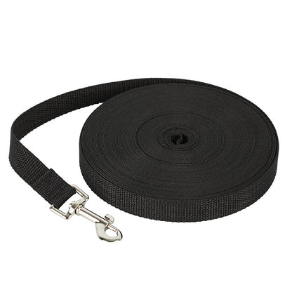 Black durable nylon dog leash rolled with metal clip for pet walking
