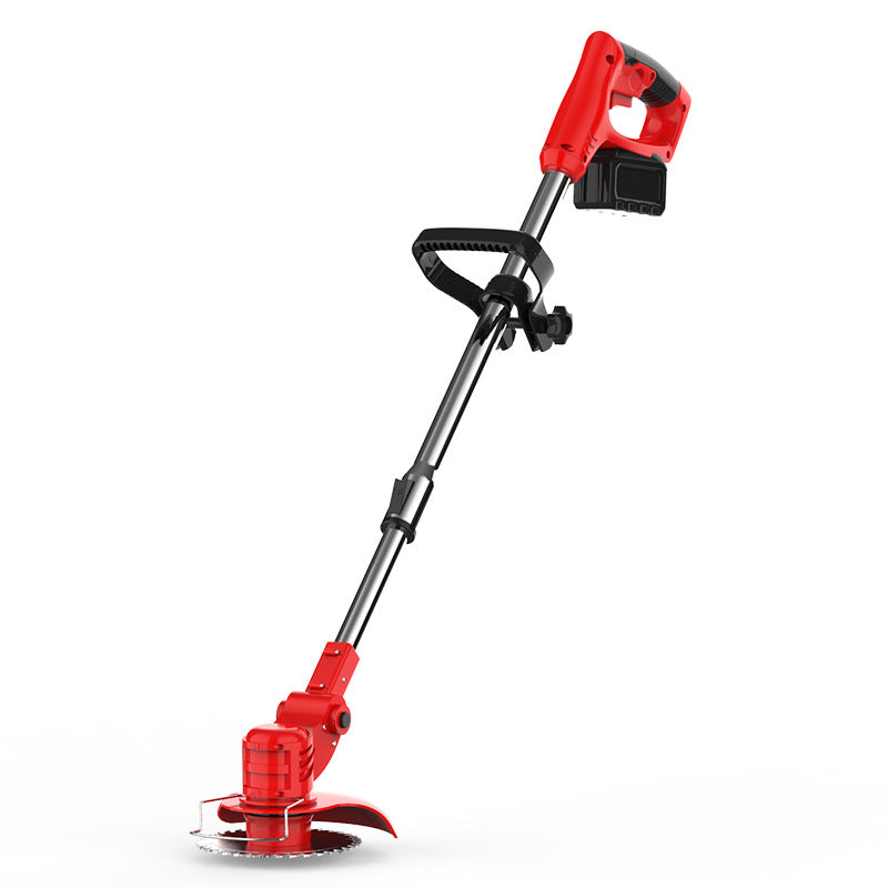 Red cordless electric weeder and lawn trimmer with lithium battery and adjustable handle