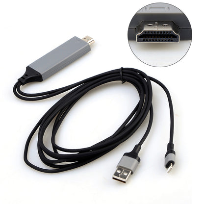 Trendoligy Lightning to HDMI adapter cable with USB and Lightning connectors on white background