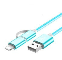 Blue braided fast charger cable with USB and Lightning connectors